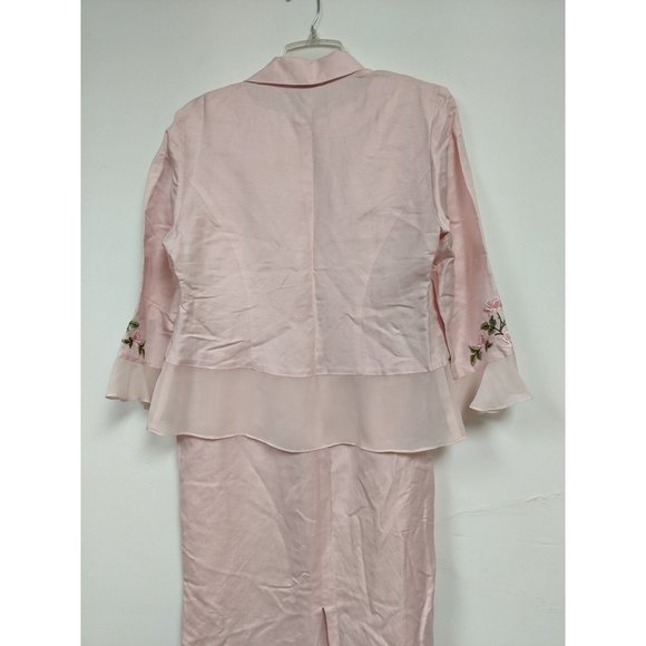 Coldwater Creek Size 6P Sleeveless Dress Suit Jscket Pink Lined Linen Embroidere - Picture 3 of 8